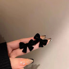 Unique Black Flocked Bow Stud Earrings