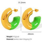 Eh477 Green Epoxy Gold Earrings