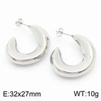 C- Shaped Hollow Earrings Steel Color Ke110531-KFC
