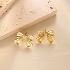 QC002 Bow Pearl Earrings Gold
