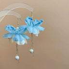 Ins style blue flower pearl pendant earrings
