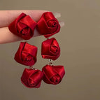 Vintage Red Rose Tassel Earrings