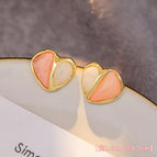 Pink and White Heart Earrings (S925 Silver Needle) Pair