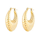 Striped Oval Hollow Earrings Gold / 18K