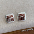 Silver Thin Zebra Pattern Square Stud Earrings