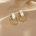 C-shaped Cat's Eye Stone Circle Earrings