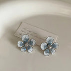 Zircon Crystal Flower Earrings 925 Silver Needle Plated with Real Gold