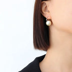 F369 Imitation White Pearl Earrings Steel Color