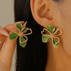 Vintage Geometric Green Flower Stud Earrings 2164