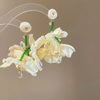 Super fairy rose tassel white flower earrings