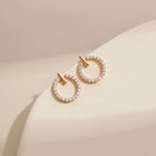 667-Mini Circle Full-Jeweled Stud Earrings Rose Gold