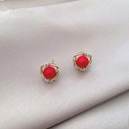 Red Bean Woven Earrings