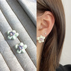 1449 White Flower Light Pink Heart 925 Silver Needle