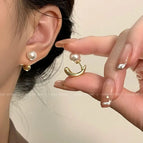 Front and rear button pearl earrings