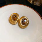 7#Silver Needle-Gold-Champagne-18k Real Gold Electroplated Oval Diamond Stud Earrings