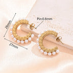 26x4.5mm (Needle Thickness:0.8mm) / Acrylic Imitation Pearl Side Lace C- Shaped Earrings (Gold) / 1 Pair/Package