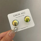 2068 Green Flower Ball Stud Earrings 925 Silver Needle