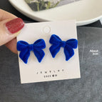 2672 Flocked Bow Tie Earrings Royal Blue