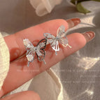13#Camellia Silver Hollow Butterfly Earrings