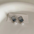 Square Crystal Earrings 925 Silver Needle Real Gold Plated