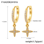 F1642-Golden Cross Inlaid Zircon Full Diamond Earrings