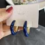 2565 Gold Edge Acetate C-shaped Hook Earrings Dark Blue 925 Silver Needle