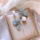 19#Asymmetric Flower Pearl Earrings