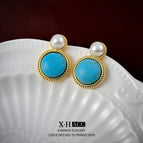 44 # Geometric Pearl Stud Earrings (Real Gold Plating)