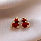 Red Gold Edge Velvet Small Gourd Earrings