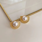 Geometric Folding Fan Pearl-Silver Needle