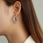 French Twisted Coarse Earrings Steel Color Pair