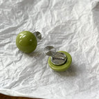 Olive Green Hemisphere Thick Copper Gold-Plated Mosquito Coil Clip Earrings