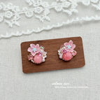 Gold Plating-Pink Crystal Zircon Flower Ear Studs