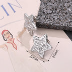 21x22mm (Needle Thickness: 0.7mm) / Three-Dimensional Embossed Pentagram Earrings (Steel Color) / 1 Pair/Package