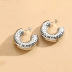 C- Shaped Beating Earrings Real Platinum