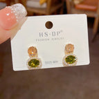 No. 118 Zircon Olive Green Ring Ear Studs (Thick Gold Plating)