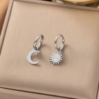 12 [Ag170] Star Moon Earrings Steel Color