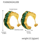 F1696-Gold Green Crystal Earrings