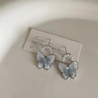 Pearl Crystal Butterfly Earrings 925 Silver Needle Real Gold Plated
