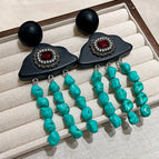 2512278 Wooden Turquoise Beaded Earrings (S925 Silver Needle)