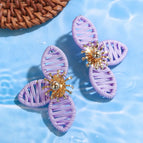 Purple Petal Raffia Rattan Earrings