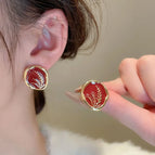 635# Silver Needle-Gold/1.3*1.1cm-Red (real gold plating)