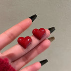 # 16 Red Heart-shaped Stud Earrings