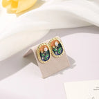 Silver Needle-Oil-Spot Glaze Flowers Earrings (Pattern 3)