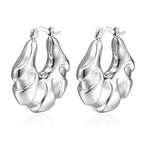 Striped Oval Hollow Earrings Steel Color / 18K