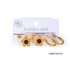 Black Flower Hoop Earrings Set 0430