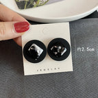 2642 Black and White Pattern Black Earrings Round 925 Silver Needle