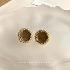 4893 Silver Needle Round Lace Earrings