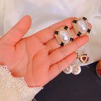 Black Square Pearl Gemstone Stud Earrings