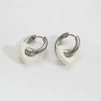 Steel Color Ear Ring / Cream White